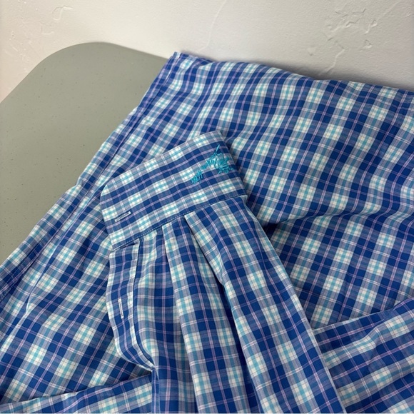 Peter Millar Blue Plaid Check Button Up Dress Shirt Men's Large Cotton Casual - Picture 10 of 13